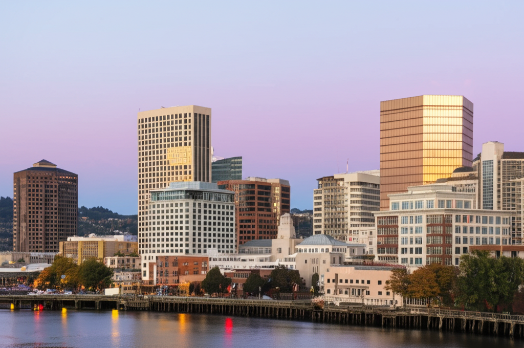 Downtown Tacoma skyline featuring Museum of Glass and waterfront promenade