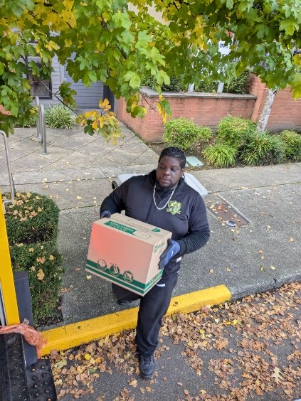 Mover carefully carrying a box to the truck